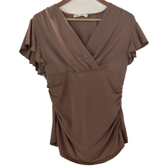 Grace Karin Elegant Ruched Wrap Blouse - Picture 1 of 4